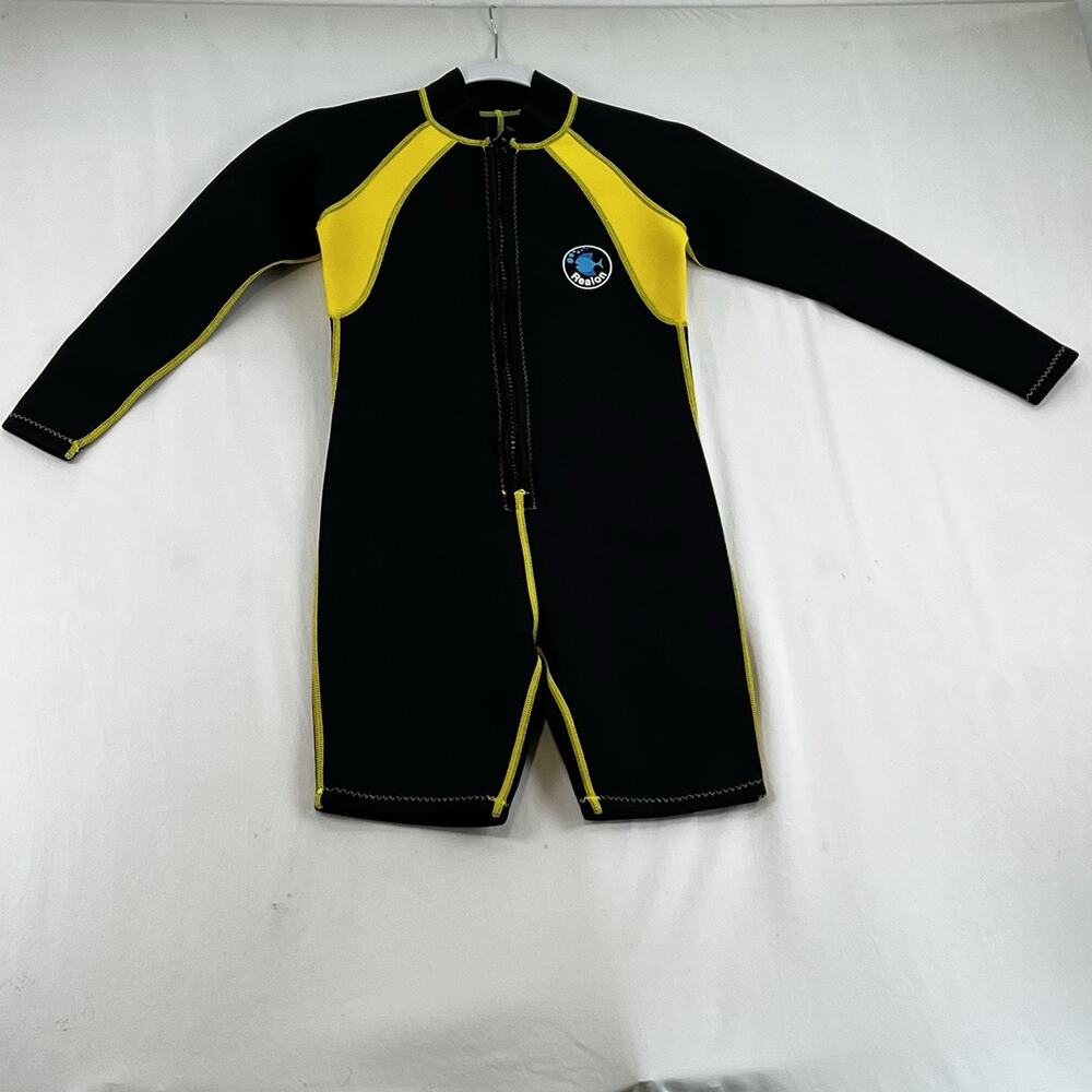 Realon Wetsuit Adult XL Black Yellow 4/3mm Long Sleeve Shorty Back Zip
